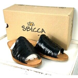 New Sbicca Lawrin Women Black Size 7 Huarache Slide Sandal Leather Slip On Rck